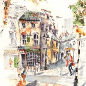 An artwork of Harrogate with a fox in a top hat